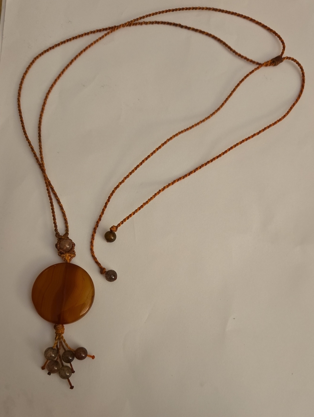Boho Brown Amber Agate Pendant Necklace - Women Jewelry - Estate
